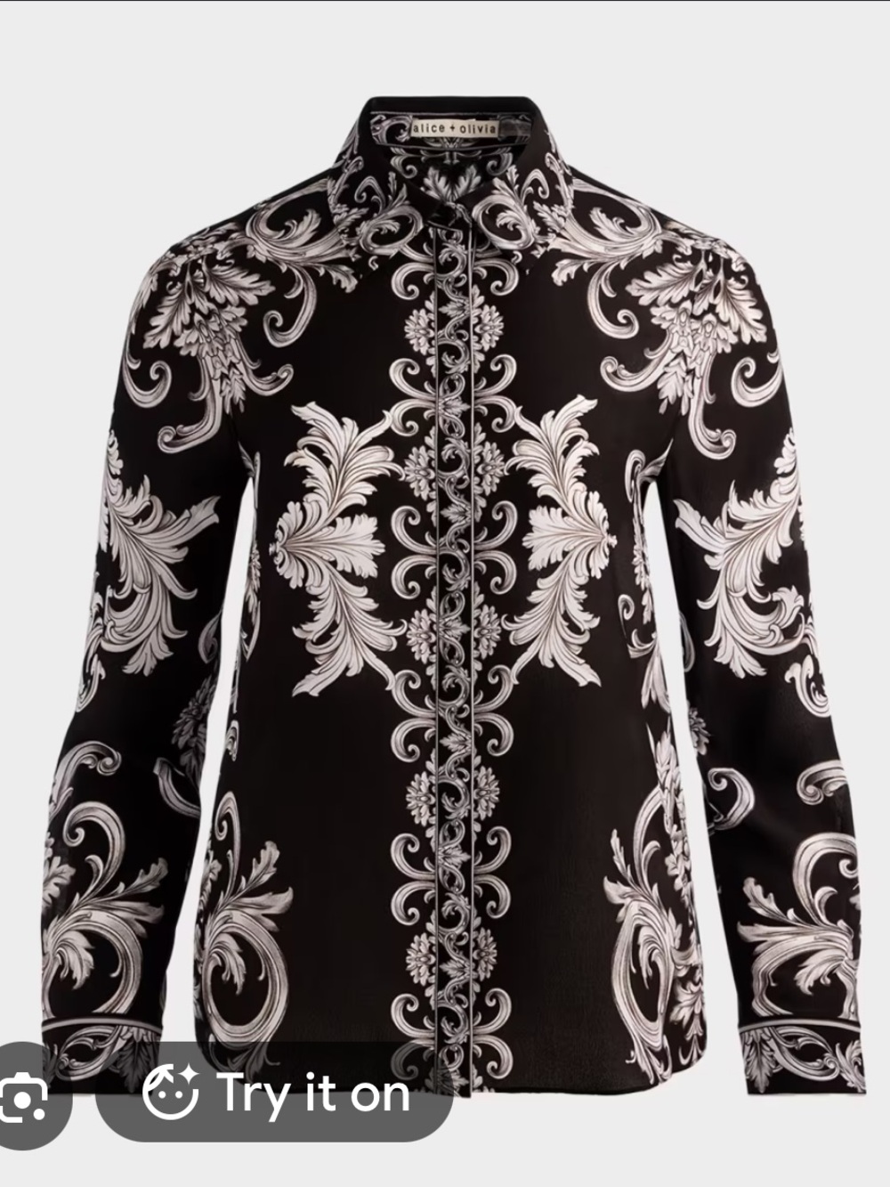 Alice + Olivia Willa Paisley Silk Blouse in Black & White Size Small NWT